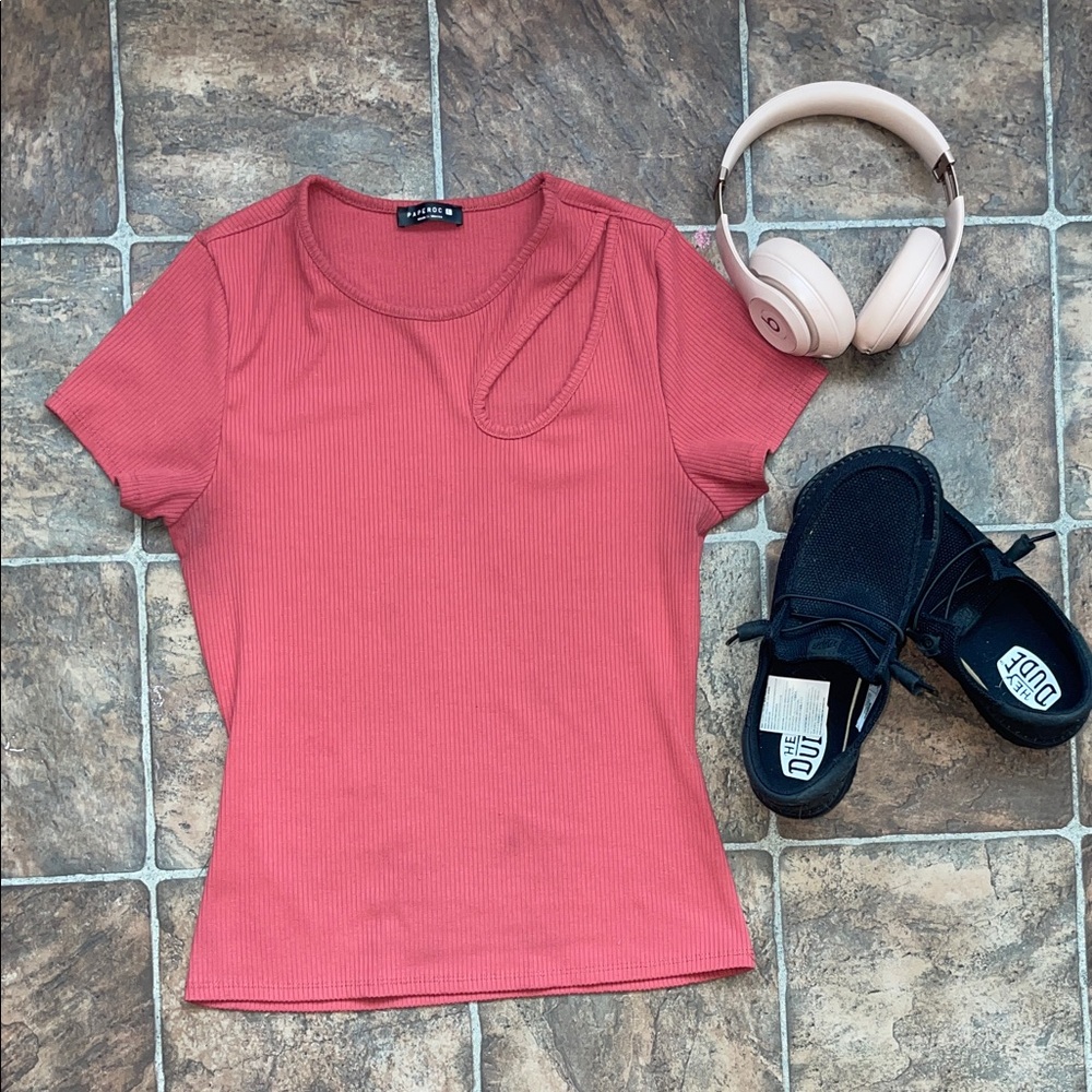 Trendy Coral Short Sleeve Top